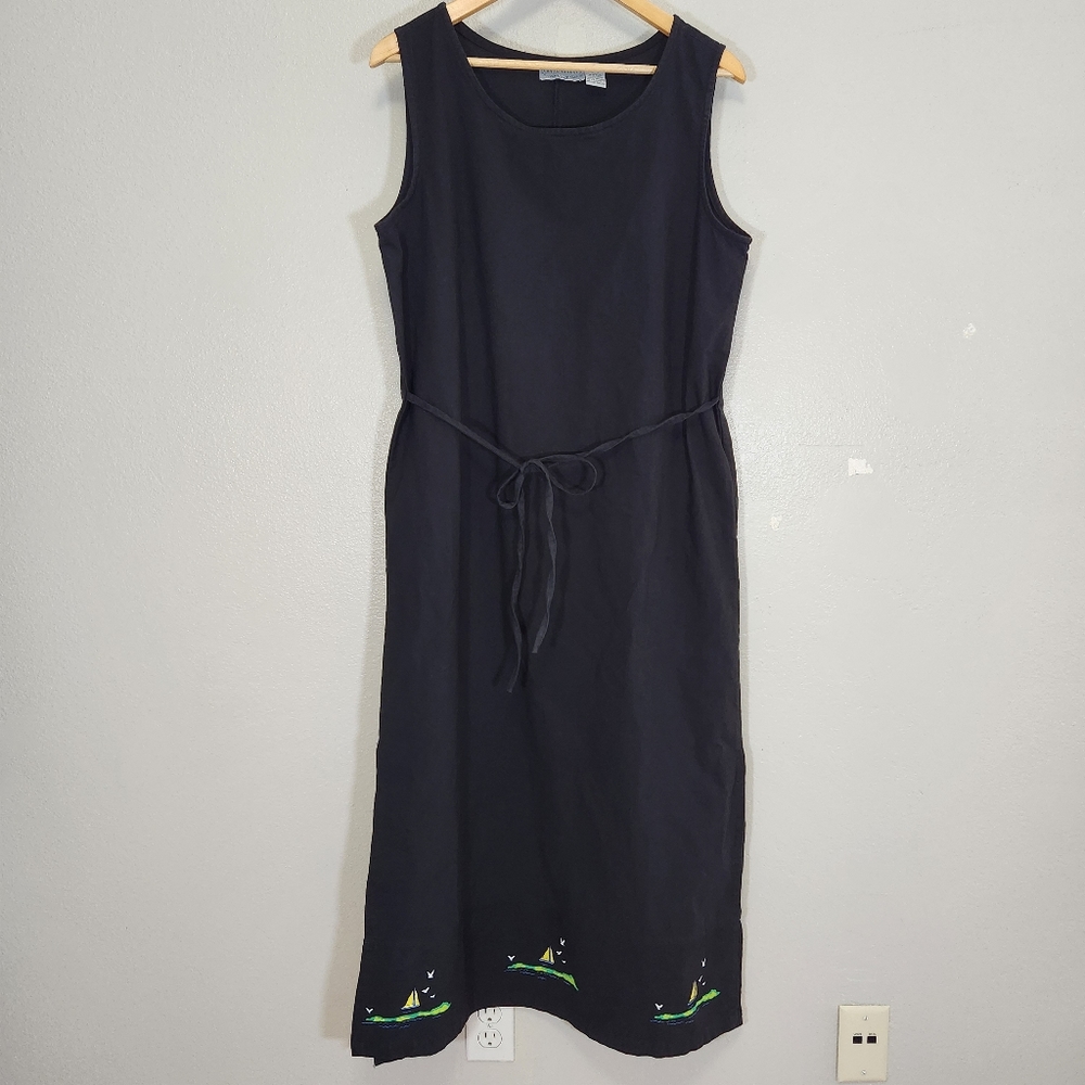 Jane Ashley Maxi Dress Womens Large Black Maxi Long Painted Sailboat Nautical
